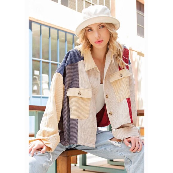 ee:some Pieced Color Block Corduroy Shirt - Picture 4 of 15